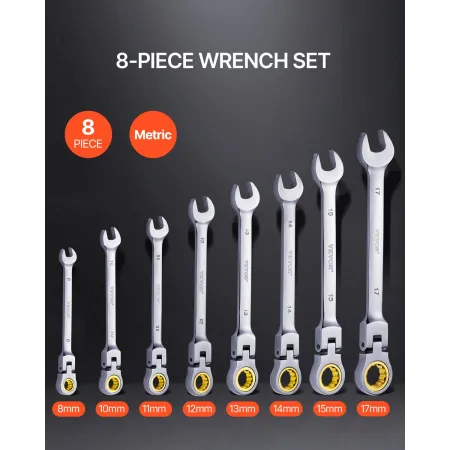 Flex-hoved skraldestrengning Sæt 8 pc-metrisk 8 mm-17 mm med