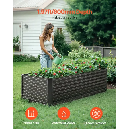Metal Raised Garden Bed, 6 x 3 x 2 ft Outdoor Galvanized Planter Box, with Open Bottom, Large Planter Raised Bed for Gardening V