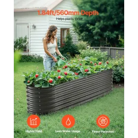 Metal Raised Garden Bed 8x2x2 ft Outdoor Galvanized Planter Box Dark Gray