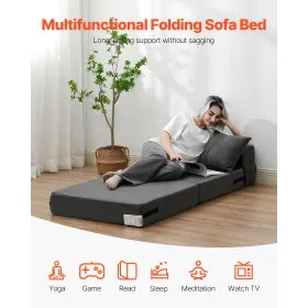 Folding Sofa Bed 3-in-1 Foldable Couch Bed with 2 Pillows Dark Grey Single