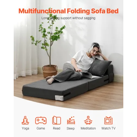 Folding Sofa Bed, 3-in-1 Foldable Couch Bed with 2 Pillows and Washable Cover, 25D High Density Memory Foam Convertible Sleeper 