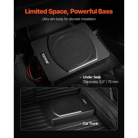 10 "240W under sædebil subwoofer Slim Powered Car/Truck