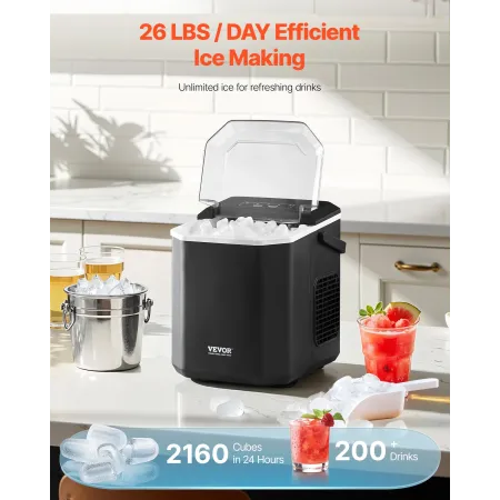 Bærbar bordplade Ice Maker 26 kg/24 timers selvrensning med