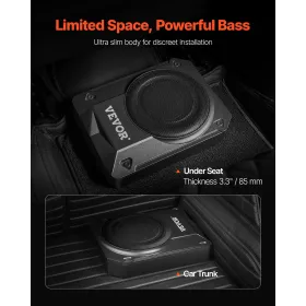10" 400W Underseat Car Subwoofer, Slim Powered Car Subwoofers Under the Seat, Low Profile Audio Sub Built-in Amplifier, High/Low