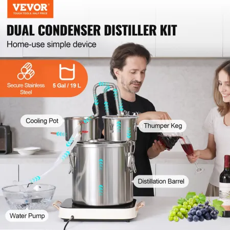 Moonshine Still Water Alkohol Distiller 5Gal m/Thumper Keg & 8W