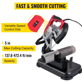 Portable Band Saw, with Removable Alloy Steel Base Cordless Band Saw, 5 Inch Cutting Capacity Hand held Band Saw,Variable Speed