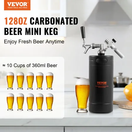 Beer Growler Tap System, 128Oz 4L Mini Keg, 304 Stainless Steel Pressurized Beer Growler, Keg Growler with Pressure Display, CO2
