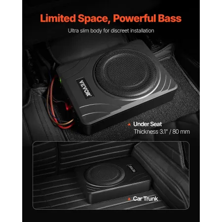 8 "300W under sædet bil subwoofer Slim Powered Car/Truck