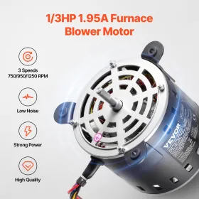 1/3HP Furnace Blower Motor 220V 1.95A 1250 o/m 3-trins 15î¼f/450V kondensator