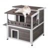 Outdoor Cat House 2-story Wooden Feral Cat Shelter with  Balcony & Roof