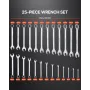 Combination Wrench Set, 25-Piece Open End Wrench Set with Roll-up Pouch, Carbon Steel Wrench Set Metric 6 mm to 32 mm, Ideal for