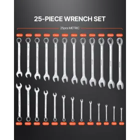 Combination Wrench Set 25-Piece Metric 6 mm to 32 mm with Roll-up Pouch