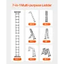 Multi-Purpose Folding Ladder, 7-in-1 Tall Extension Step Ladder, A Frame 4 Step with Scaffolding Plank Telescoping Ladder, 15.5f