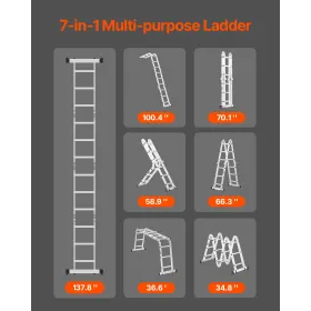 Multi-purpose foldende stige 7-i-1 3 Trin 12ft rækkevidde til