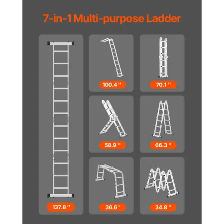 Multi-purpose foldende stige 7-i-1 3 Trin 12ft rækkevidde til
