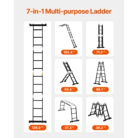 Multi-purpose foldende stige 7-i-1 3 Trin 12ft med stillads
