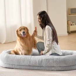 Human Dog Bed 68x35x10in stor menneskelig størrelse hund seng vaskbar faux kanin pels