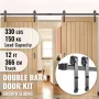 Sliding Barn Door Hardware Kit, 365.8 cm Barn Door Kit, 149.7 kg Load-bearing Double Barn Door Hardware Kit, Carbon Steel Barn D