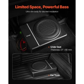8" 240W Underseat Car Subwoofer, Slim Powered Car Subwoofers Under the Seat, Low Profile Audio Sub Built-in Amplifier, High/Low 