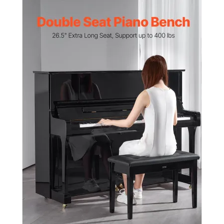 Duet Piano Keyboard Bench Storage Padded Seat Wooden Vanity Bookcase Stool 750x355x490mm