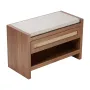 Rattan Bench, 30.9" Rattan Shoe Bench, Entryway Bench with Storage Drawer and Linen Seat Cushion, Farmhouse Boho Bench with Hand