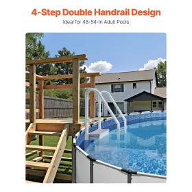 4-Step Grey Pool Ladder of 2 Handrails Supports 400 lb for 48-54 In Pool