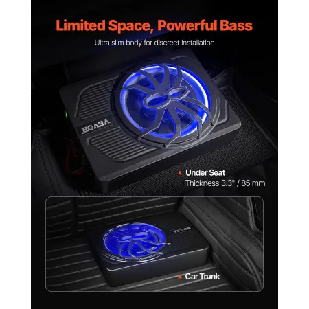 10 "440W under sædebilsubwoofer med Blue Ambient Light