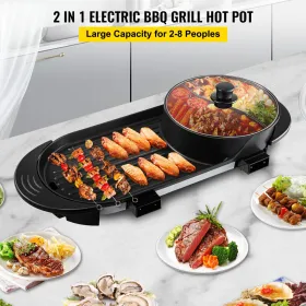 2 I 1 BBQ Pan Grill og varm gryde med skillelinje Multifunktionel teppanyaki grillpotte, separat dobbelt temperaturstyring