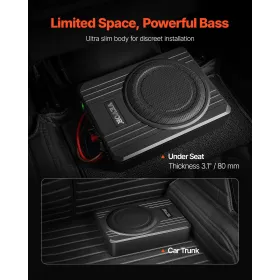 8" 400W Underseat Car Subwoofer, Slim Powered Car Subwoofers Under the Seat, Low Profile Audio Sub Built-in Amplifier, High/Low 