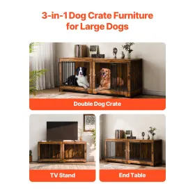 Dog Crate Furniture 75 in Indoor Wooden Dog Kennel with Divider and Tray