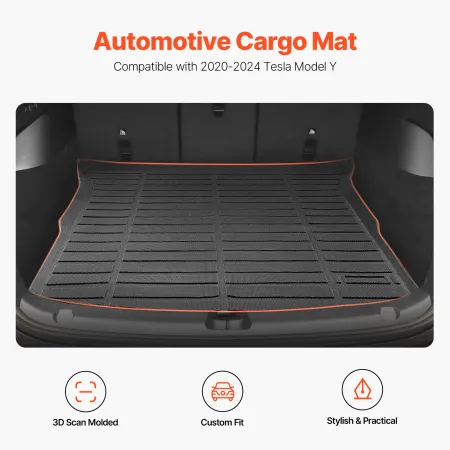 Cargo Mat Compatible with Tesla Model Y 2020-2024, Precise Fit Trunk Mat for SUVs, TPE Trunk Protector Replacement, Black (1PCS)