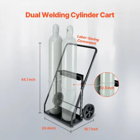 Dual Welding Cylinder Cart, Oxygen Acetylene Tank Cart with 440LBS Static Weight Capacity, 10-Inch Solid Wheels and Tank Storage