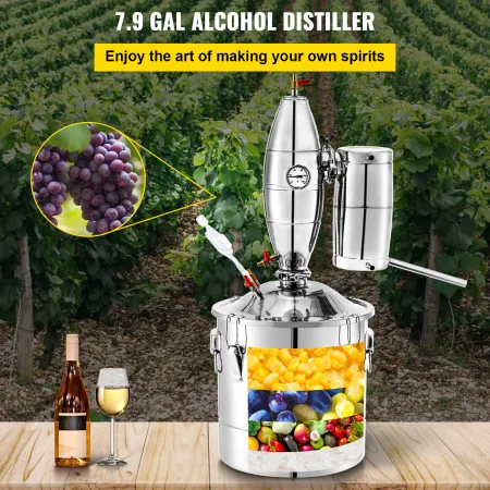 Alcohol Distiller, 30 Liter Alcohol Beverage Distiller, 6.6 Gal Beer Boilers Wine Grappa Spirits, Homemade Brewing Kit, Stainles