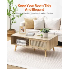 Rattan Coffee Table Rectangle Rattan Coffee Table 2-Tier for Living Room