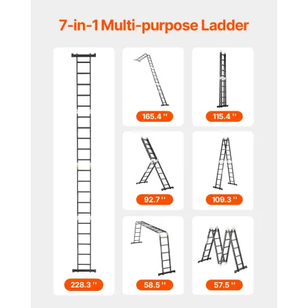 Multi-purpose foldende stige 7-i-1 5 Trin 19ft rækkevidde til