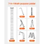 Multi-Purpose Folding Ladder, 7-in-1 Tall Extension Step Ladder, A Frame 5 Step Telescoping Ladder, 19ft Reach Height Heavy Duty