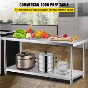 Stainless Steel Prep Table, 72 x 30 x 34 Inch, 550lbs Load Capacity Heavy Duty Metal Worktable with Adjustable Undershelf,
