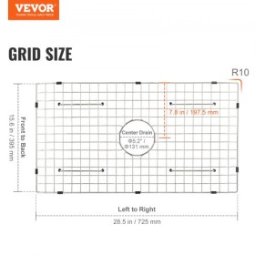 Sink Protector Grid, 28.5"x15.6" Stainless Steel Sink Grates, Centered Drain Sink Grates with R20 Corner Radius, Large Sink