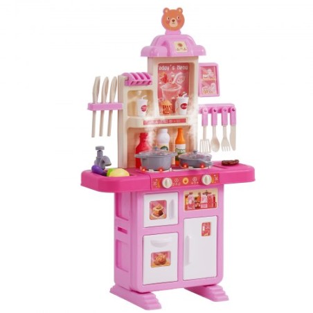 Kitchen Playset Kids Pretend Cooking Play Toy 48 Piece Accessories Pink