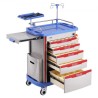 5 Tiers Lab Carts Mobile Medical Cart with 5 Drawers & 2 Trash Cans Blue