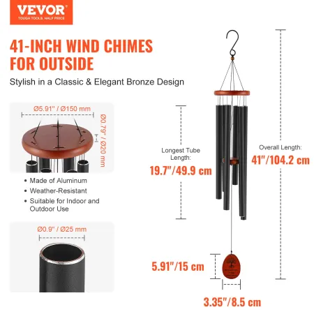 Wind Chimes for Outside, 1042 mm, Deep Tone Wind Chimes with 6 Tubes, Unique Large Memorial Wind Chimes for Anniversary, Amazing