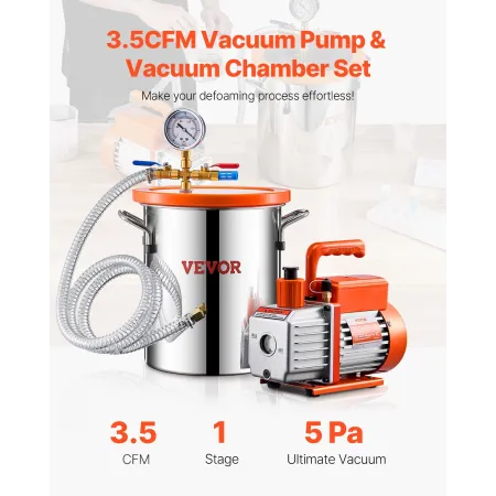 1,5 gallon vakuumkammer 3,5cfm enkeltstadium