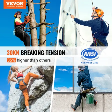 Vertical Lifeline, 150ft (45.7m) Outdoor Climbing Rope 30KN Breaking Tension, Static Rock Climbing Rope with Steel Snap Hooks an