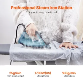 Steam Iron, 1600W Iron for Clothes, Aluminum Alloy + PTFE Soleplate, Auto Shut-Off, Self-Cleaning, Four Temperature Settings, Qu