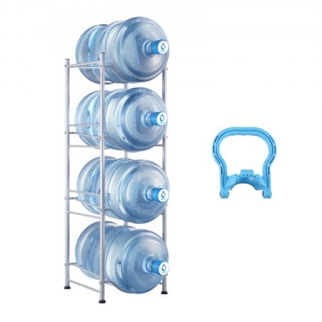 4 Tiers Water Jug Holder Single Row Water Bottle Rack for 4 Bottles Silver