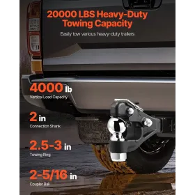 Pintle Hitch 2 "Modtagerkrog til 2,5 til 3-tommer Lunette Ring 20000 lbs