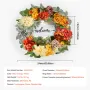 Artificial Decorative Wreath, 24 in, Red Orange Yellow, Decorated with Hydrangeas, Roses, Wooden Sign, Year Round Wreath for All