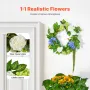 Artificial Decorative Wreath, 23 in, Blue White Green, Decorated with Hydrangeas, Roses, Berries, Vines, Year Round Wreath for A
