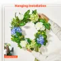 Artificial Decorative Wreath, 23 in, Blue White Green, Decorated with Hydrangeas, Roses, Berries, Vines, Year Round Wreath for A