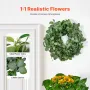 Artificial Decorative Wreath, 26 in, Green, Decorated with Eucalyptus Leaves, Berries, Thorny Stems, Year Round Wreath for All S